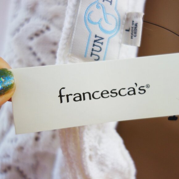 June & Ivy Francesca's Ivory Soft Twist back Off the Shoulder Sweater (L) NWT! - Picture 8 of 11